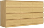 Vibe & Dine 12 Drawer Dresser, 59.1" Large Dresser for Bedroom Free Handle, Modern Wooden Chest of Drawers with Wide Storage for Living Room, Natural Wood by VibeDine