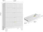 5 Drawer Dresser for Bedroom, 47" Tall Fluted Chest of Drawers, White - Image 2