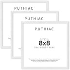 puthiac 8x8 Solid Oak Wood Picture Frames, White, 3 Pack by PUTHIAC