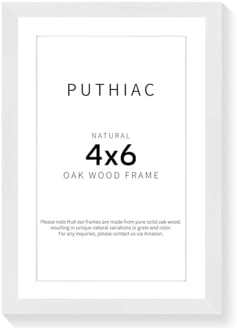 puthiac 4x6 Solid Oak Wood Picture Frame, White, 1 Pack by PUTHIAC