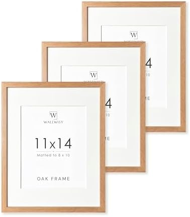 11x14 Picture Frame, 11x14 Solid Oak Frames with Mat to 8x10 by TumblerHome