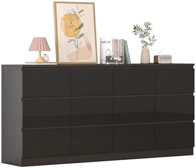 12 Drawers Dresser with Charging Station, Modern Large Dresser with 12 Handle Free Drawers, Wood Storage Chest of Drawers for Bedroom, Living Room, Entryway, Hallway, Black - Image 6