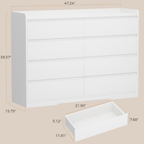 White Dresser for Bedroom, 8 Drawer Dresser Chests of Drawers - Image 2