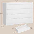 White Dresser for Bedroom, 8 Drawer Dresser Chests of Drawers - Image 2