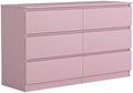 VERYKE Pink 6 Drawer Dresser for Bedroom,Chest of Drawers with No-Handle Design for Closet,Modern Wood Dresser Bedroom Storage Furniture by VERYKE