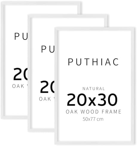 puthiac 20x30 Solid Oak Wood Picture Frames, White, 3 Pack by PUTHIAC