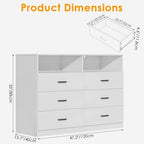 Bigbiglife 6 Drawers Dresser for Bedroom with Open Storage Cubby, Double Wide Dresser Organizer for Bedroom, Living Room, Entryway, Hallway (White) - Image 2