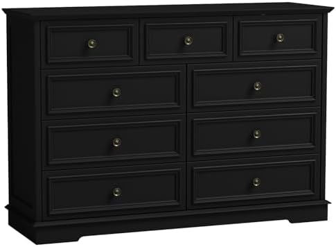 51" Wide Farmhouse 9 Drawer Dresser for Bedroom, Black - Image 3