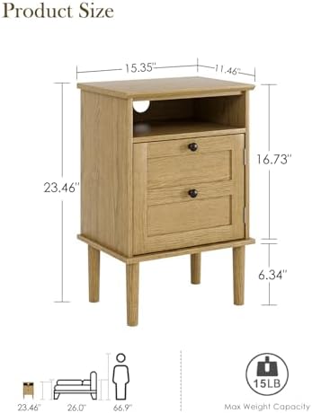 Nightstand, Boho Night Stand with 1 Drawers, Modern Side Accent Table with Open Shelf, Wooden Top Bedside End Table for Bedroom, Living Room, Yellow Oak - Image 2