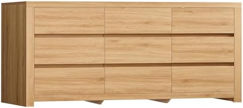 TEENFON 63" Dresser for Bedroom with 9 Drawers, Modern Dressers & Chests of Drawers with Thicker Panels, Wooden Dresser TV Stand, Bedroom Dressers, for Bedroom, Hallway, Natural by TEENFON