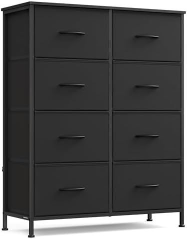 SONGMICS Dresser for Bedroom, Chest of Drawers, Steel, MDF, 8 Non-Woven Fabric Drawers, Storage Organizer Unit, Closet, Entryway, Ink Black and Ebony Black LGS124B01S by SONGMICSbySONGMICSHOME