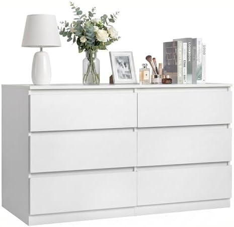 Spaco White 6 Drawer Dresser for Bedroom,48'' Modern Dresser with Deep Drawer,Wide Storage Chest of Drawers,Bedroom Storage Organizer Furniture,TV Stand for Living Room by SpacoHomeFuniture