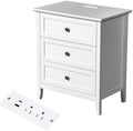 Karl home White Farmhouse Nightstand, Wide End Table with Charging Station by Karlhome