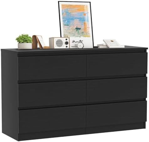 VERYKE Black 6 Drawer Dresser for Bedroom,Chest of Drawers with No-Handle Design for Closet,Modern Wood Dresser Bedroom Storage Furniture by VERYKE