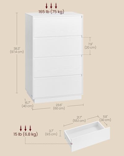 VASAGLE 4-Drawer Dresser, Chest of Drawers, 23.6 x 15.7 x 38.3 Inches - Image 2