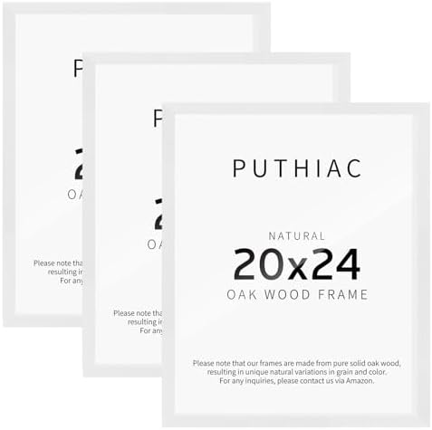 puthiac 20x24 Solid Oak Wood Picture Frames, White, 3 Pack by PUTHIAC