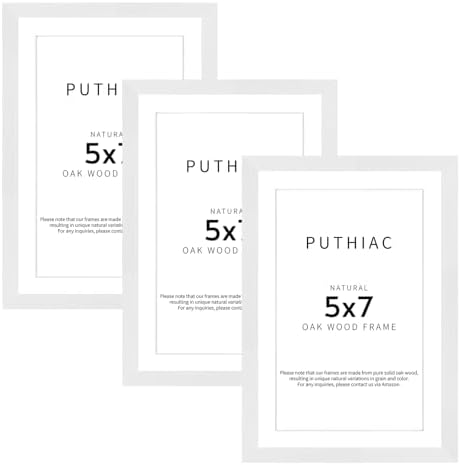 puthiac 5x7 Solid Oak Wood Picture Frames, White, 3 Pack by PUTHIAC