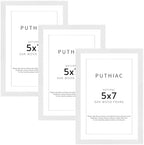 puthiac 5x7 Solid Oak Wood Picture Frames, White, 3 Pack by PUTHIAC