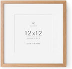 12x12 Wood Frame, Solid Oak 12x12 Picture Frames with Mat to 8x8 by TumblerHome