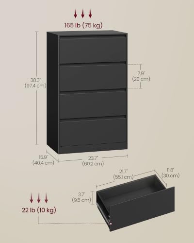 VASAGLE 4-Drawer Dresser, Chest of Drawers, 23.6 x 15.7 x 38.3 Inches - Image 3