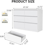 White 6 Drawer Dresser for Bedroom,Modern Chest of Drawer with Curved Corner and No-Handle Design,Bedroom Storage Organizer Dresser for Closet,Hallway - Image 3