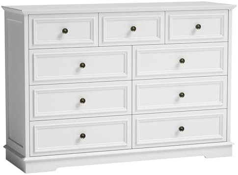 51" Wide Farmhouse 9 Drawer Dresser for Bedroom, White - Image 3
