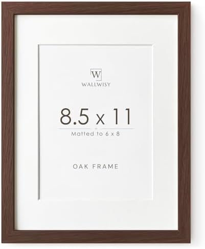 8.5x11 Picture Frame, Solid Oak Wood 8.5 by 11 Frame with Mat to 6x8 by TumblerHome