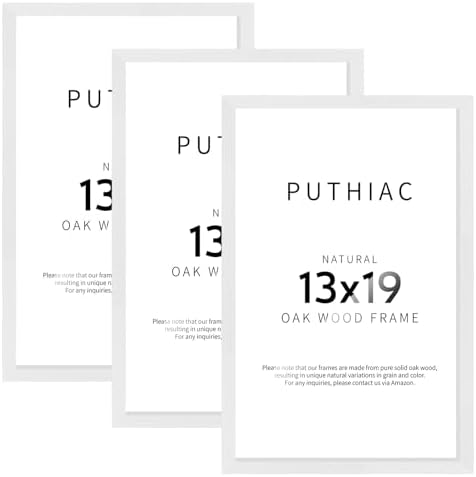 puthiac 13x19 Solid Oak Wood Picture Frames, White, 3 Pack by PUTHIAC
