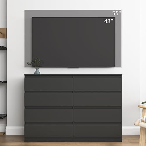 VERYKE Black 8 Drawer Dresser for Bedroom,Chest of Drawers with No-Handle Design for Closet,Modern Wood Dresser Bedroom Storage Furniture - Image 2
