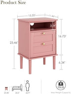 Nightstand, Boho Night Stand with 1 Drawers, Modern Side Accent Table with Open Shelf, Wooden Top Bedside End Table for Bedroom, Living Room, Pink - Image 2