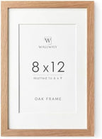 8x12 Picture Frame, Solid Oak Wood 8x12 Frames with Mat to 6x9 by TumblerHome