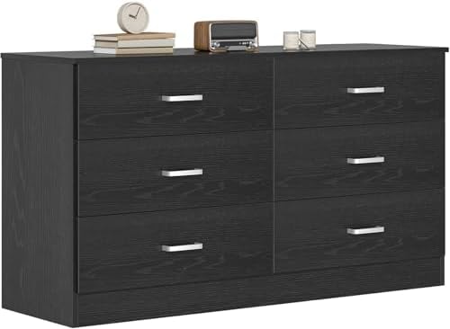 Bigbiglife Wood Dresser for Bedroom, 6 Drawer Double Dresser, Modern Chest of Drawers with Deep Drawers, Large Storage Organizer for Living Room, Closet (Black) - Image 4