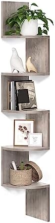 VASAGLE Corner Shelf Wall Mount, 5-Tier Floating Corner Bookshelf by VASAGLEbySONGMICSHOME