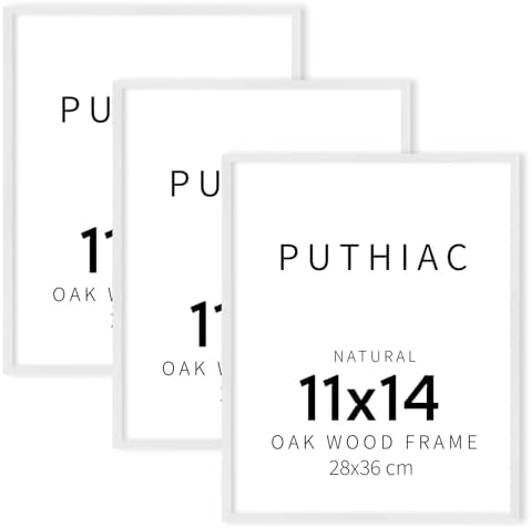 puthiac 11x14 Solid Oak Wood Picture Frames, White, 3 Pack by PUTHIAC