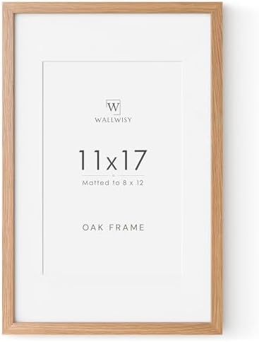 11x17 Picture Frame, Solid Oak Wood 11x17 Poster Frame with Mat to 8x12 by TumblerHome