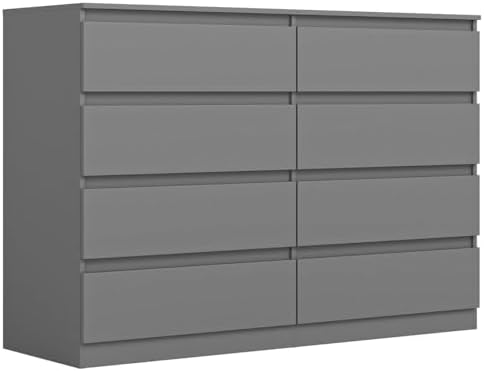 VERYKE Grey 8 Drawer Dresser for Bedroom,Chest of Drawers with No-Handle Design for Closet,Modern Wood Dresser Bedroom Storage Furniture by VERYKE