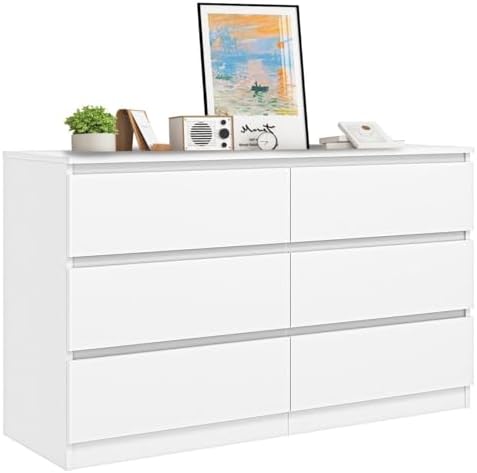 VERYKE White 6 Drawer Dresser for Bedroom,Chest of Drawers with No-Handle Design for Closet,Modern Wood Dresser Bedroom Storage Furniture by VERYKE