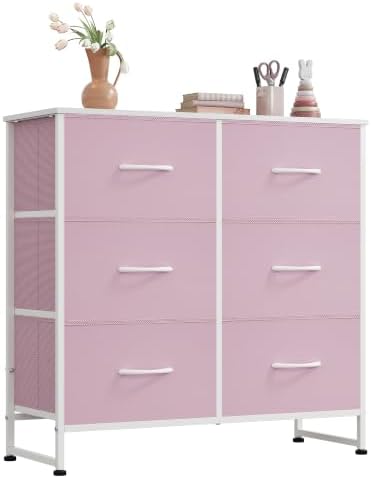 WLIVE Pink Fabric Dresser for Bedroom, 6 Drawer Dressers, Chest of Drawers by WLIVE