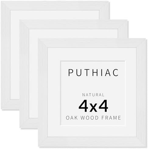 puthiac 4x4 Solid Oak Wood Picture Frames, White, 3 Pack by PUTHIAC