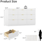 60.3" Wide Fluted 9 Drawer Dresser for Bedroom, White - Image 2