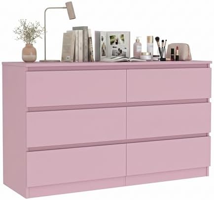 Pink 6 Drawer Dresser for Bedroom, Modern Dresser with Deep Drawer,Wide Storage Chest of Drawers, Bedroom Storage Organizer Furniture for Living Room by CIPACHOHOMEFURNITURE