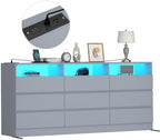 Gyfimoie 63" Grey 9-Drawer Dresser for Bedroom w/Power Outlet, LED Light - Image 3