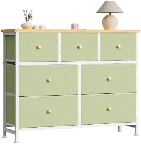 Sweetcrispy 7 Drawer Dresser for Bedroom Storage with Fabric Bins, Green by Sweetcrispy
