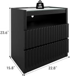 Modern Nightstand with Charging Station,Fluted 2 Drawers Bedside,Black Oak - Image 2