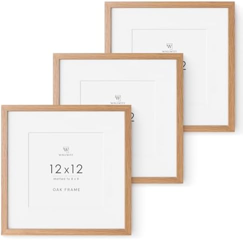 12x12 Wood Frame, Solid Oak 12x12 Picture Frames with Mat to 8x8 by TumblerHome