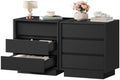 TEENFON Nightstands Set of 2, Night Stand with 3 Drawers, Nightstand Side Table with Cut-Out Handle, Bedside End Table for Bedroom, Black, 17.7″ L × 15.7″ W × 23.6″ H by TEENFON