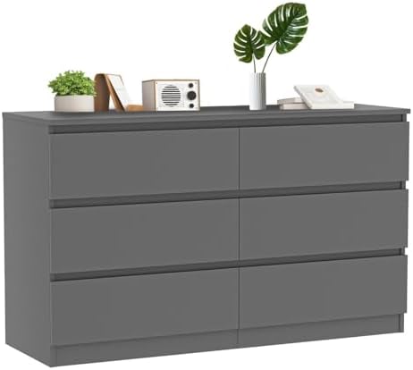 Grey Dresser for Bedroom,48'' Modern 6 Drawer Dresser with Deep Drawer,Storage Wide Chest of Drawers,Wood Bedroom Storage Furniture for Living Room,Closet by CIPACHOHOMEFURNITURE