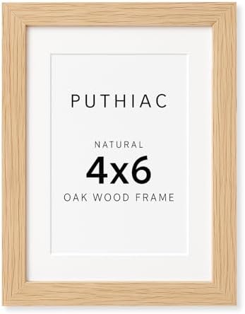 puthiac 4x6 Solid Oak Wood Picture Frame with 3x5 Mat, Natural Oak, 1 Pack by PUTHIAC