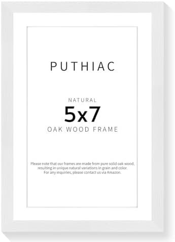 puthiac 5x7 Solid Oak Wood Picture Frame, White, 1 Pack by PUTHIAC