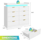 knoworld 8 Drawer Dresser for Bedroom, White Dresser with LED Lights and Power Outlet, Large Wooden Dressers Modern Chest of Drawers, Double Wide 8 Drawer Dressers for Bedroom, Entryway, Hallway - Image 2
